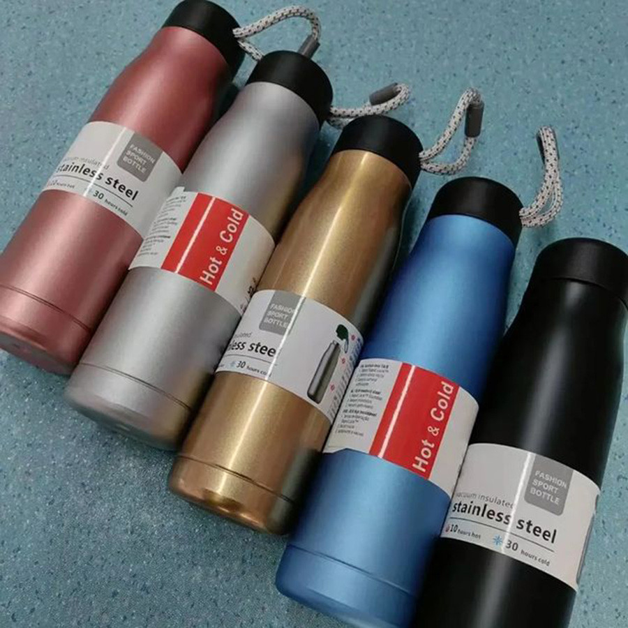 500ml Stainless Steel Reusable Water Bottle with Portable Lid | Double Wall Insulated Hot & Cold Bottle