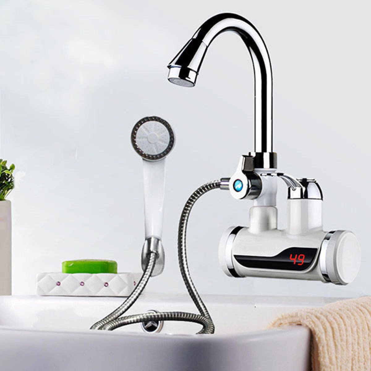 3-in-1 Electric Instant Hot Water Tap with Hand Shower | Digital Smart Display | Tankless Heating System